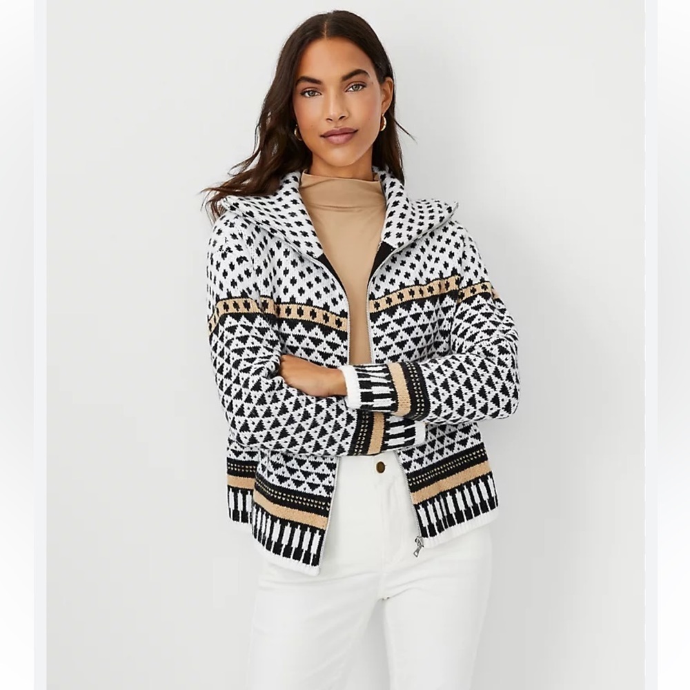 Ann Taylor white fair isle sweater jacket small